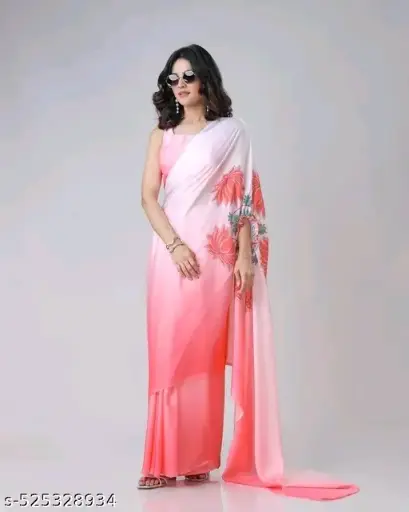 Satin Silk Digital Print Freehand Kaftan Saree