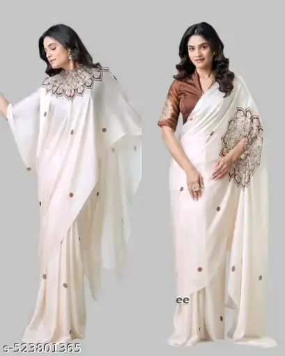 Satin Silk Digital Print Freehand Kaftan Saree